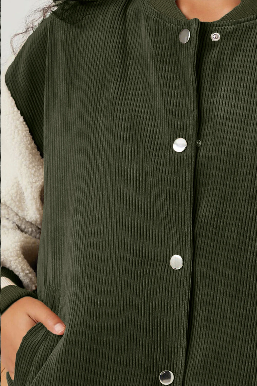 Dear-Lover Mist Green Corduroy Fleece Patchwork Buttoned Bomber Women Jacket Winter