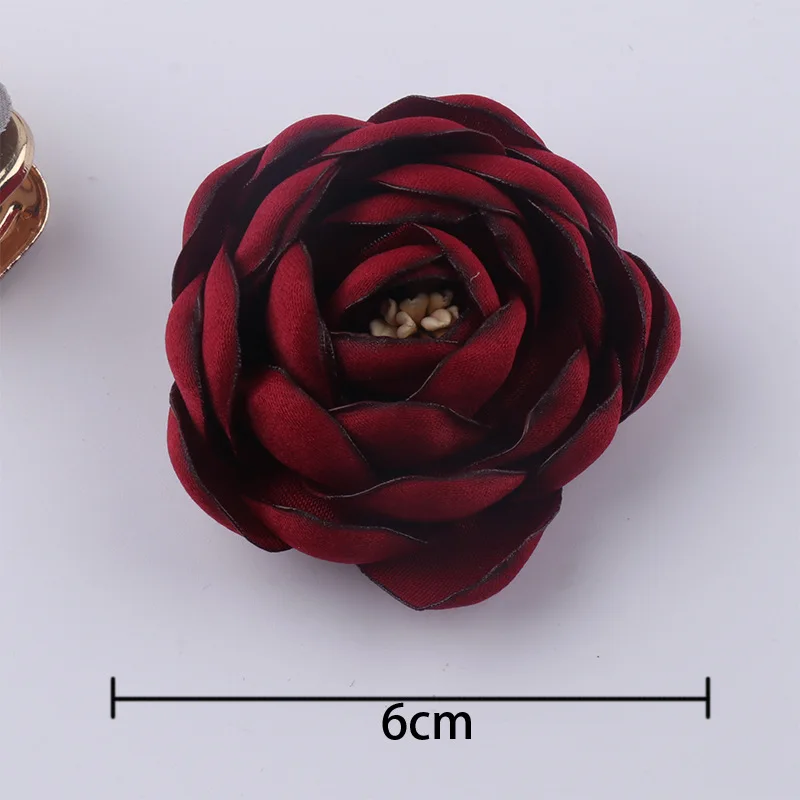 2024 6cm Matt Satin Flower Burning Fabric Artificial Flower Handmade DIY Fabric Flower for Decorative Clothes and Shoes Brooch