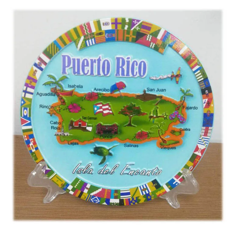 Resin Puerto Rico Souvenir round plate, Puerto Rico Tourist gifts