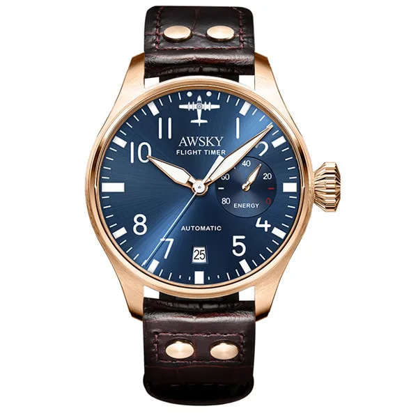 
316L Stainless Steel Seagull ST2532 Power Reserve Sapphire Crystal Men Pilot Automatic Watch 