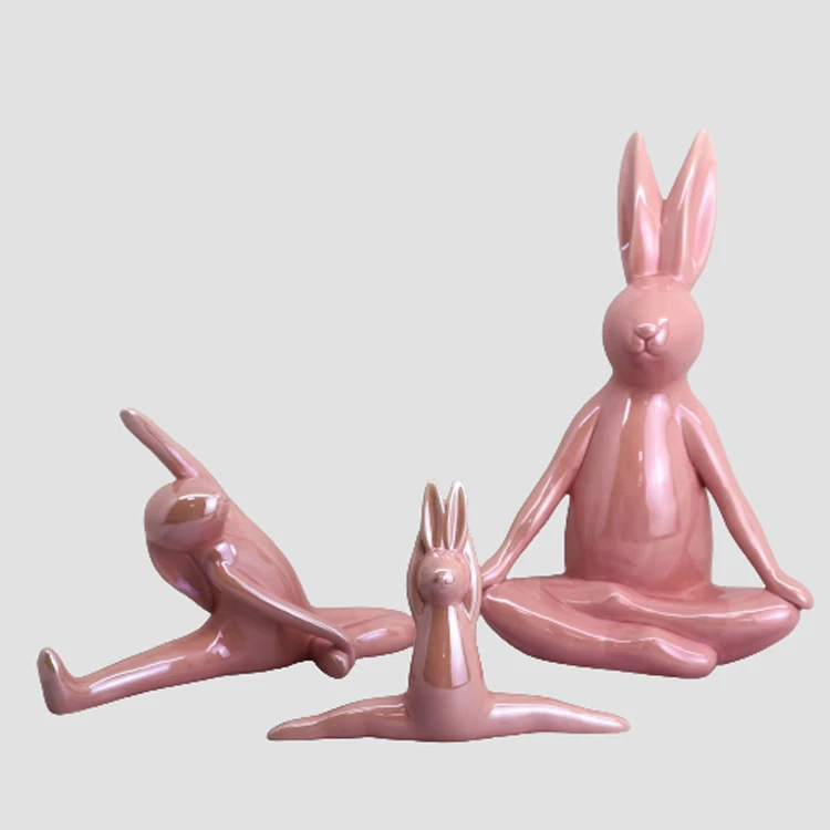 
Lovely Yoga Design Ceramic Bunny Set For Easter Decoration 