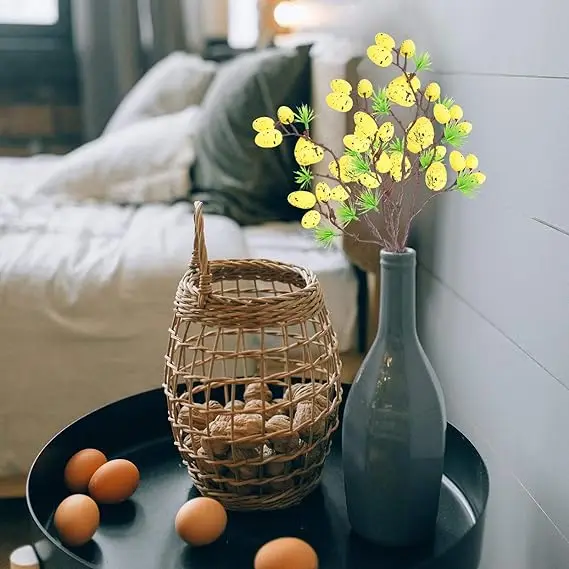 4 Spotted egg cut Foam Easter Egg decorative stick Fake bendable stick table decoration flower arrangement