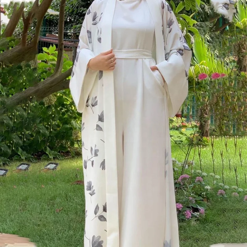 Popular dubai indonesia floral printed muslim dress casual dresses spring long sleeve muslims creep fabric for muslim dress