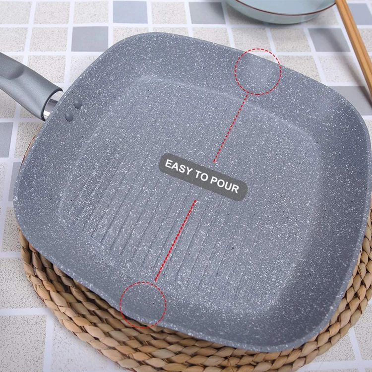
PFOA Free Family Kitchen Cooking Frying Pan BBQ Camping Aluminum Marble Coated Square Grill Pan 
