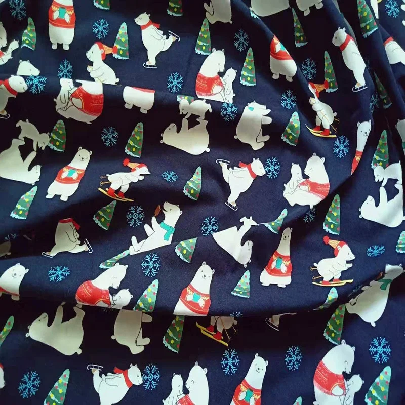 Custom Printed Christmas Bear Cotton Jersey Knitted Spandex Fabric For Kids Clothing