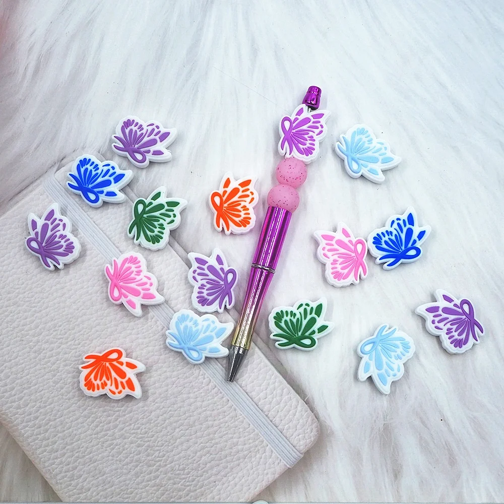 Wholesale Foodgrated Chewing Beads Butterfly DIY Baby Pacifier Chain Toy Breast Cancer Focal Beads For Pen Making