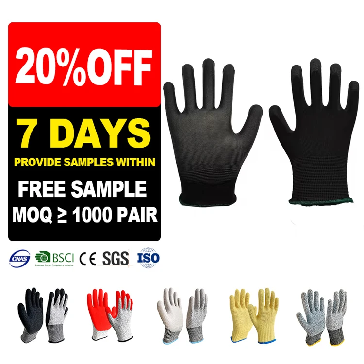 SunnyHope Hot sell Durable Breathable Black PU Coating Palm dipped Anti-Vibration Construction Gloves esd pu gloves