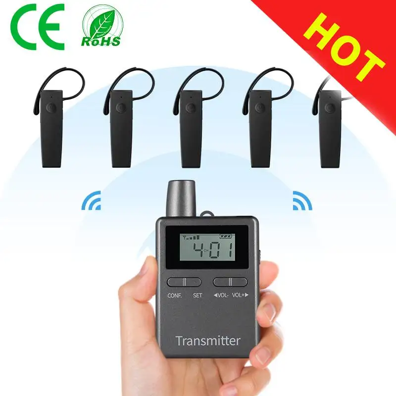 2.4g Tour Guide System Transmitetr Mini Earhook Receiver Simultaneous Translation Device for Conference Meeting Visit