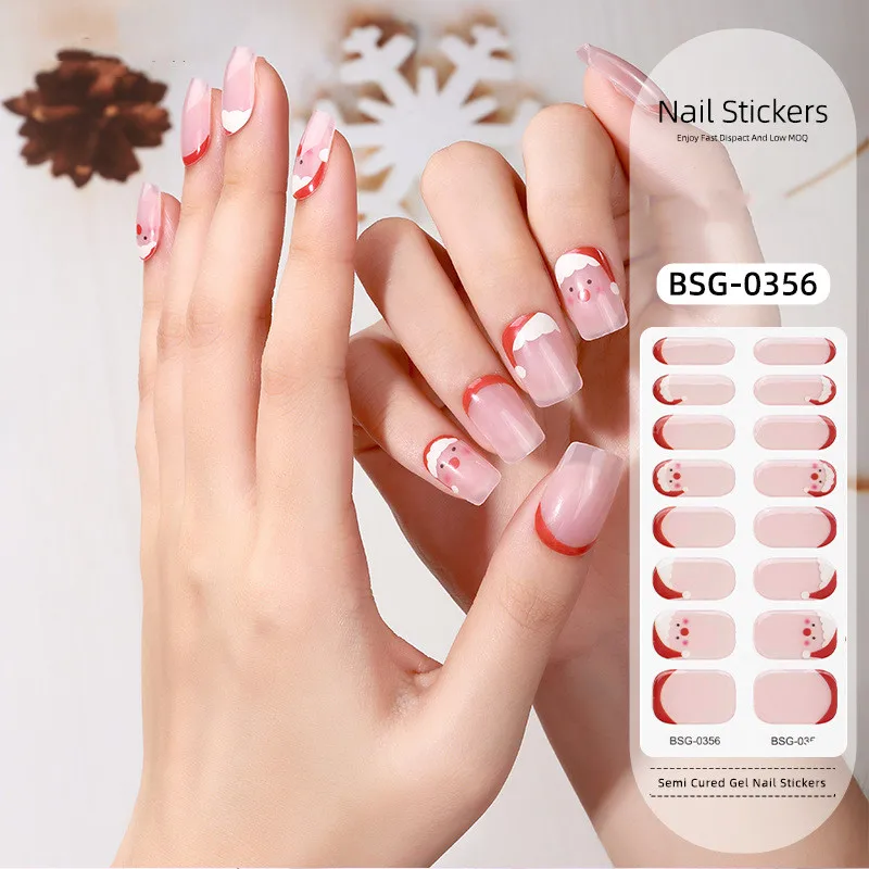 BEAU FLY 2024 new Gold Stamped White 20pcs 3d uv gel nail sticker Semi Cured Gel Nails Stickers for DIY