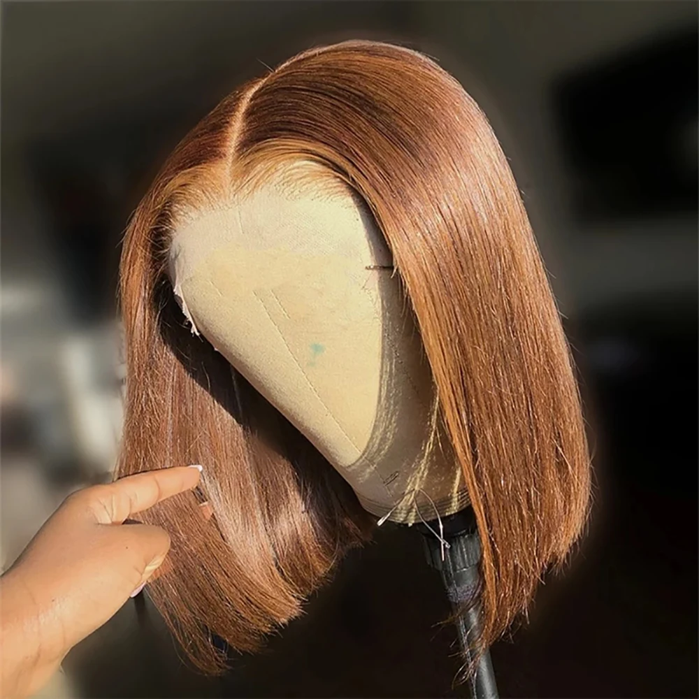 GD Lace Front #4 Color Straight Bob Human Hair Wigs,Middle Part 8-16 inch Brown Bob Wigs,Wholesale Lace Front #4 Brown Bob Wigs