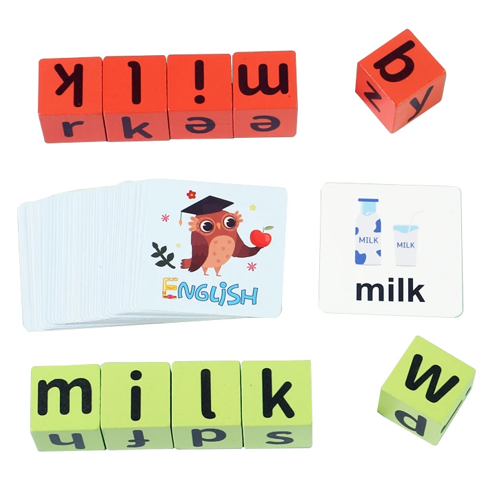 Children Educational Words Spelling Matching Card Wood English Magic Cube Challenge Memory Games Preschool Alphabet Card Toys