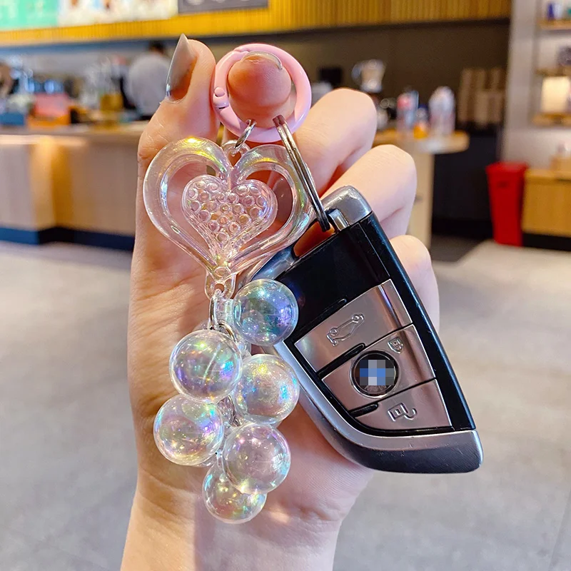 Baimao creative acrylic colorful love beaded keychain pendant fresh sweet transparent key chain bag accessories pendant