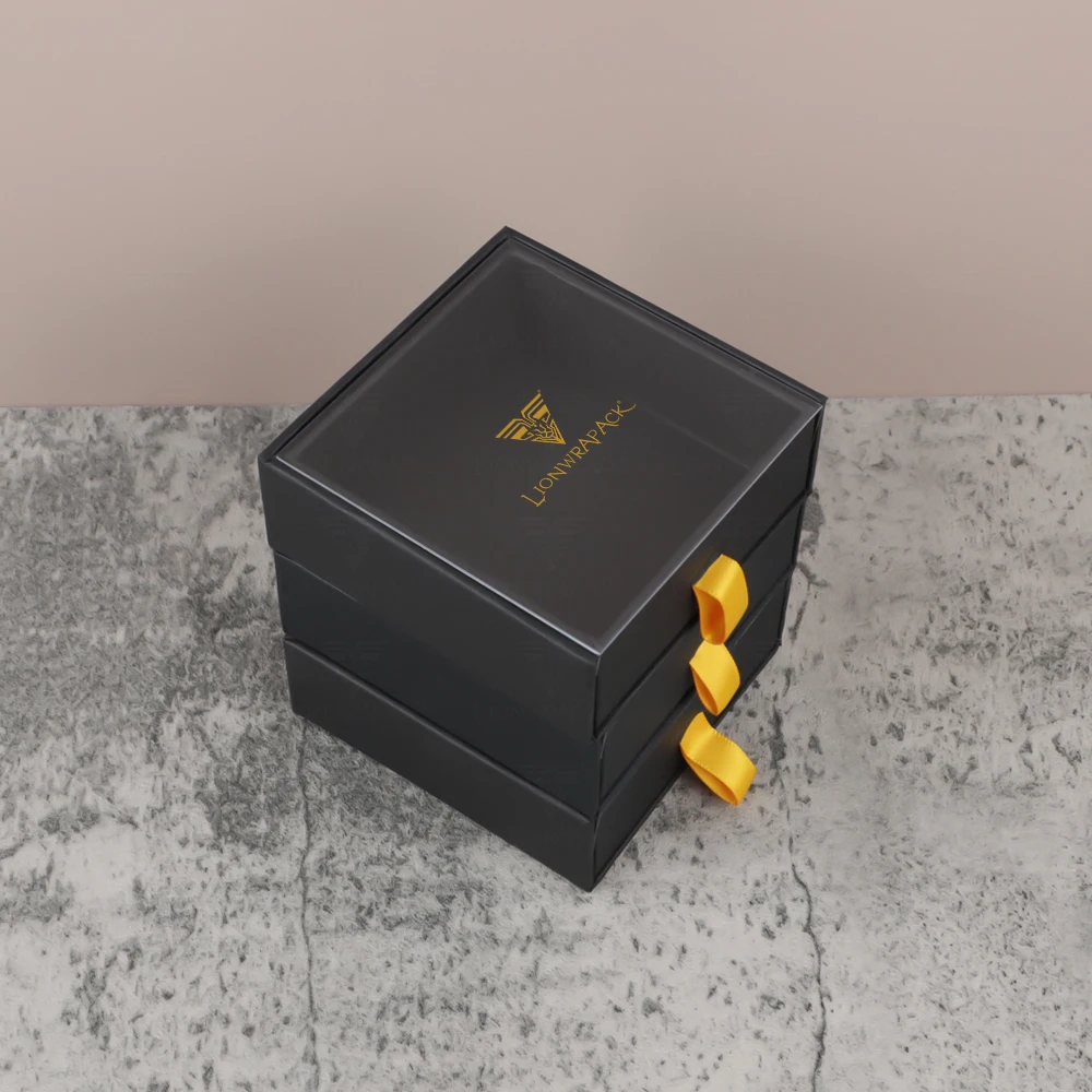 Lionwrapack Wholesale Custom Made Logo Rigid Sliding Drawer Boxes Fancy Gift Boxes Retail Boxes with Ribbon for Jewelry Storage