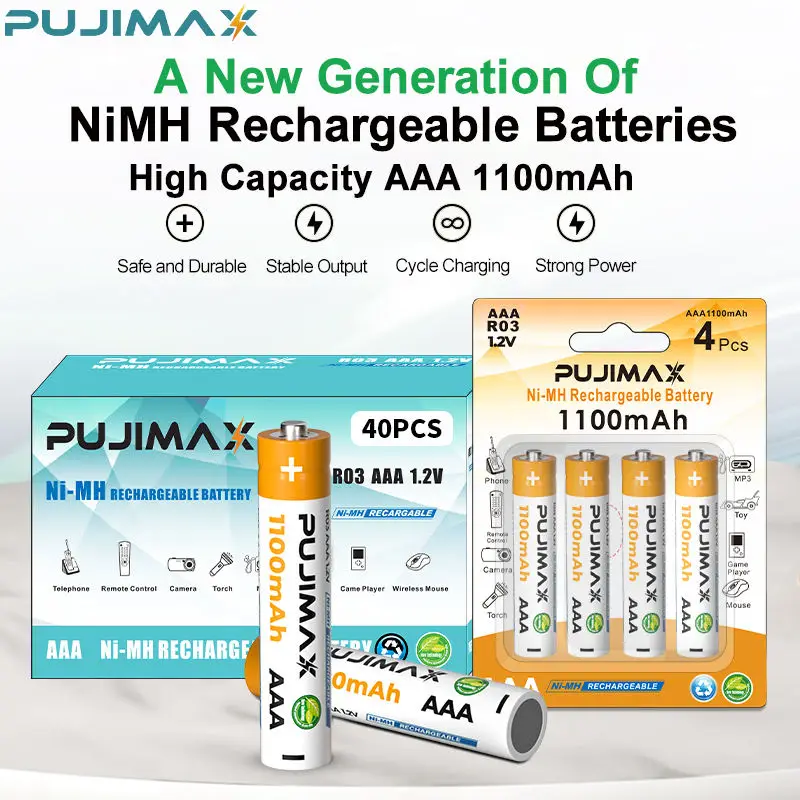 PUJIMAX 4 Pcs/suction card nimh battery pack 1100mah 3a batteries rechargeable aaa battery for camera kid toys flashlight fan