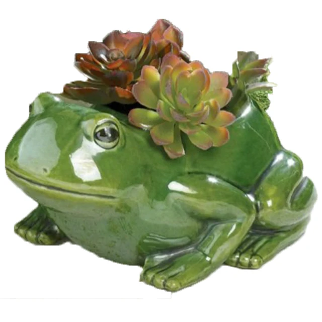 Wholesale custom planter pot garden cute animal resin succulent plant pot,green frog resin flower pot
