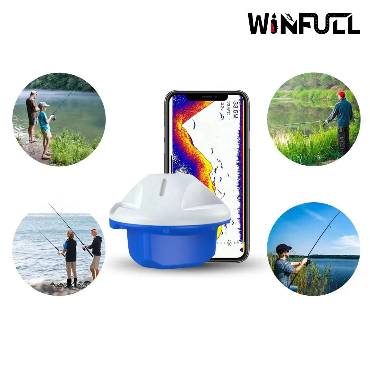 WINFULL SmartPhone Wireless Control Underwater Echo Sounder Portable Sonar Sensor Fish Finder For Fishing Boat Ice Fishing