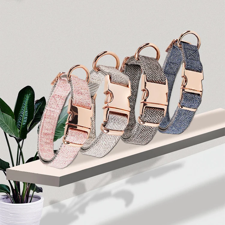 OKKPETS Wholesale dog collar leash Twill strong wear resistant rose gold nylon dog collar