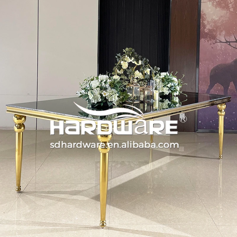 Mdf Top Chrome Gold Event Restaurant Used Dining Table Set