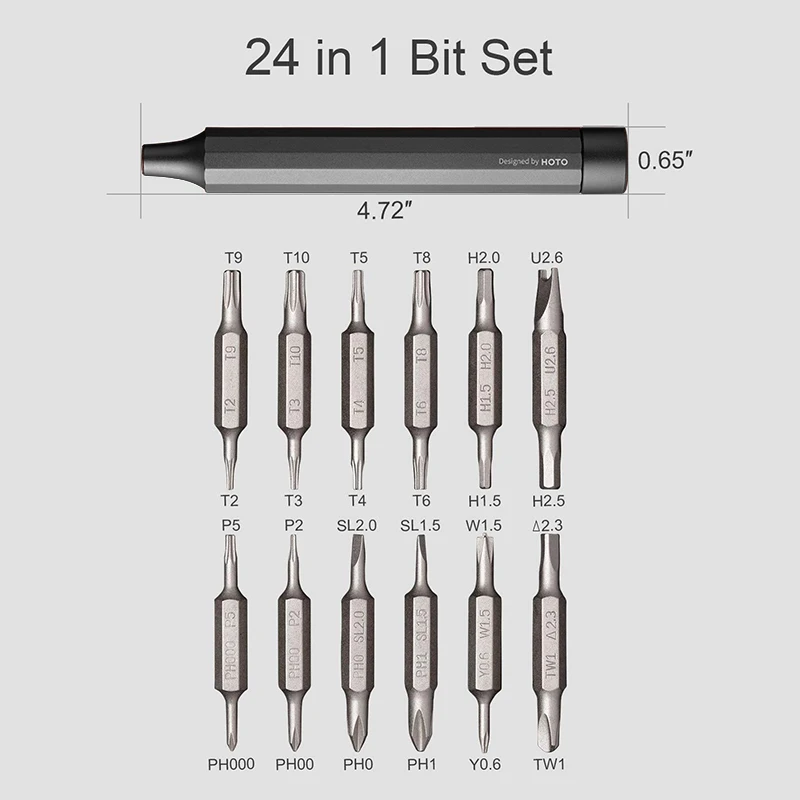 HOTO Mini Pen Style Precision Screwdriver Set Kit with 24 pcs Tough S2 Alloy Steel Bits