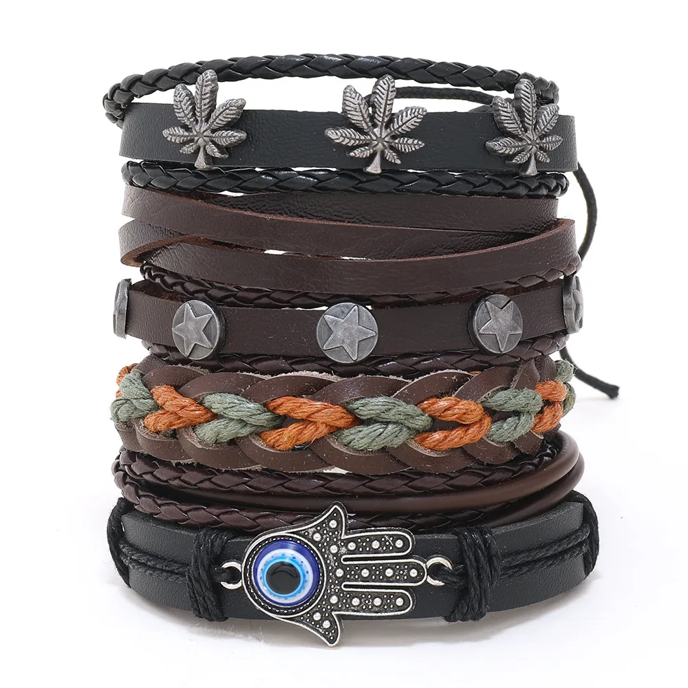 Wholesale Factory Direct Sale New Retro Woven Bracelet Multilevel Leather Waxed Rope Bracelet For Men