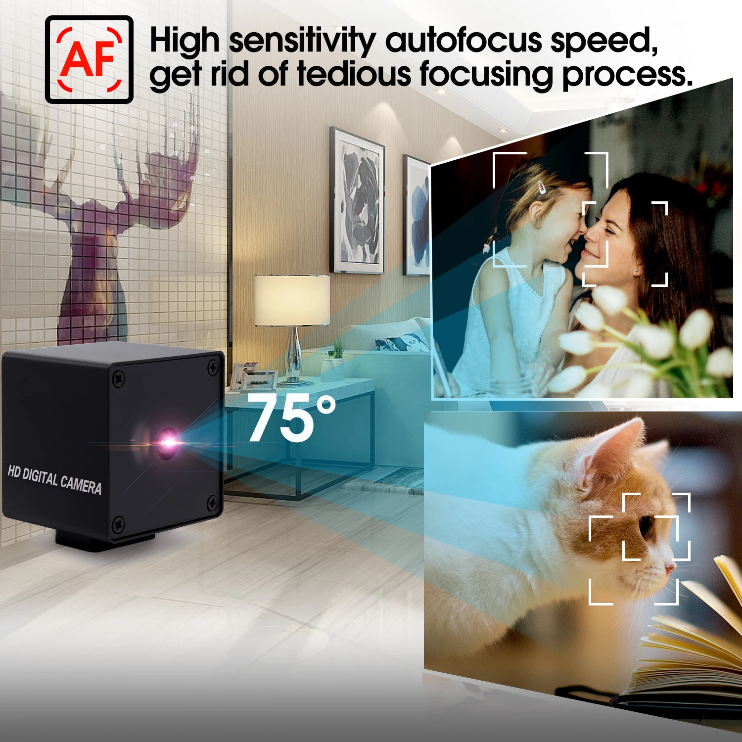 ELP Sony IMX214 Sensor 3840*2880 13MP Auto Focus Mini USB Camera with 75 degree no distortion lens ELP-USB13MAF-KV75