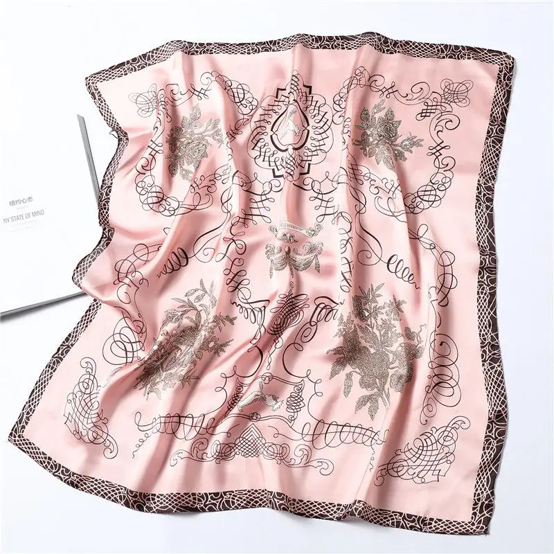 70x70 Cm Silk Print Trending Design Head Hair Custom Edge Scarves Plain Branded Logo Women Printed Square Satin Scarf