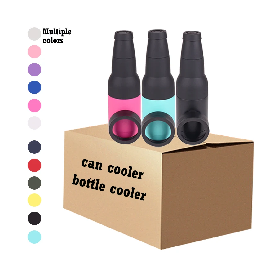 Multiple colors 12oz Soda Beverages Bottle Cooler Double Walled Stainless Steel Insulator with Beer Opener for Ice Cold Beer