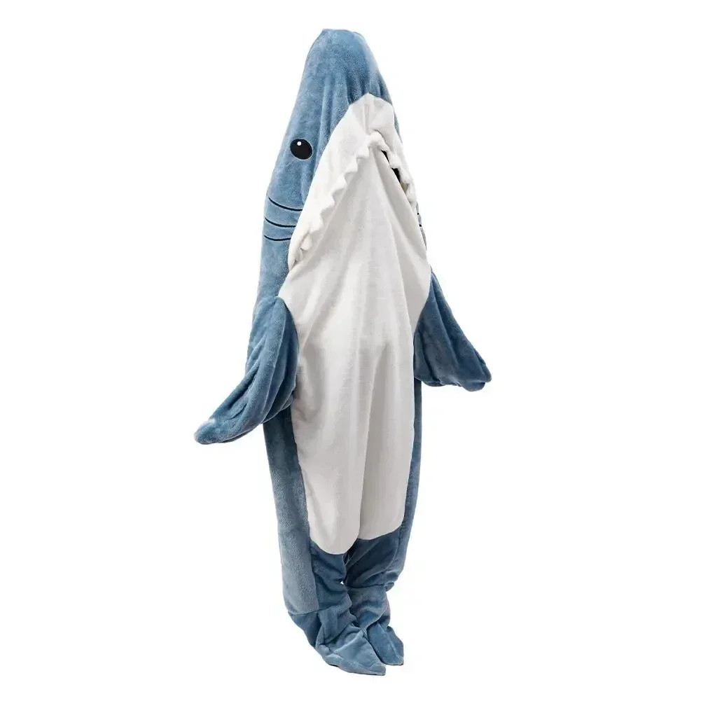 Good Quality Adult Children Shark Blanket  Cozy Flannel Shark Wearable Blanket Super Soft Hoodie Blanket Sleeping Bag