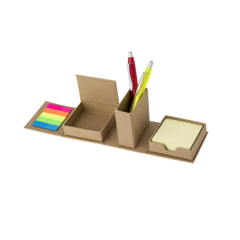 Cardboard cube desk storage organizer stationery with pen holder and sticky notes