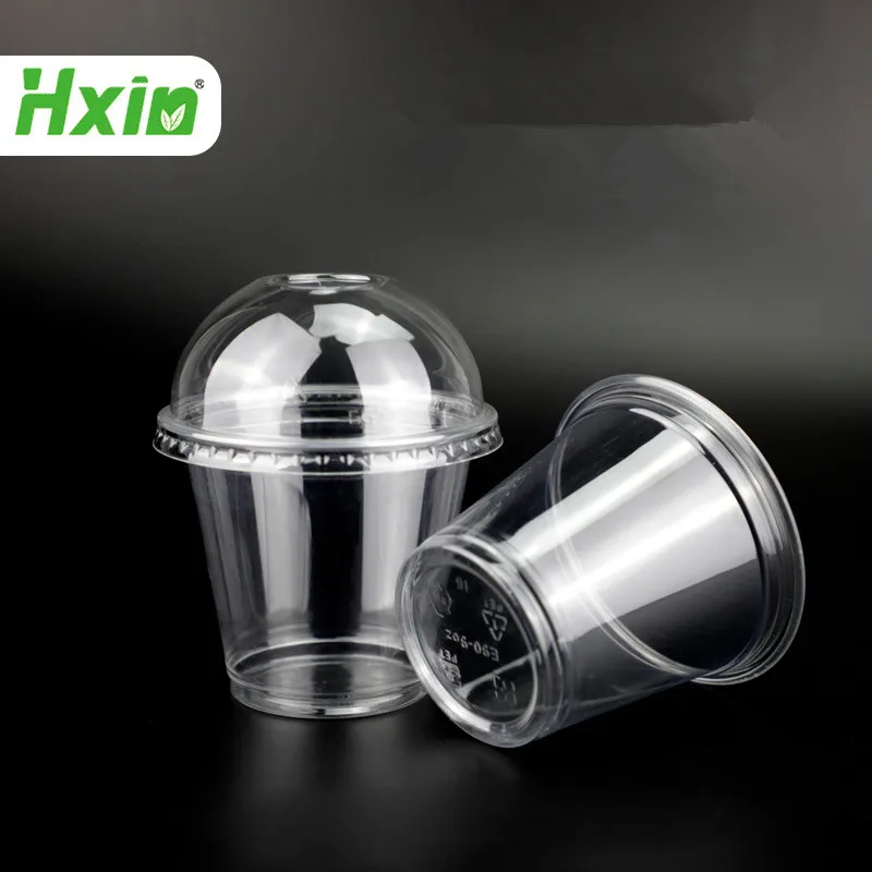 Disposable manufacturer logo custom 8oz clear ice cream boba container wholesale PET plastic dessert cup with lid and straw