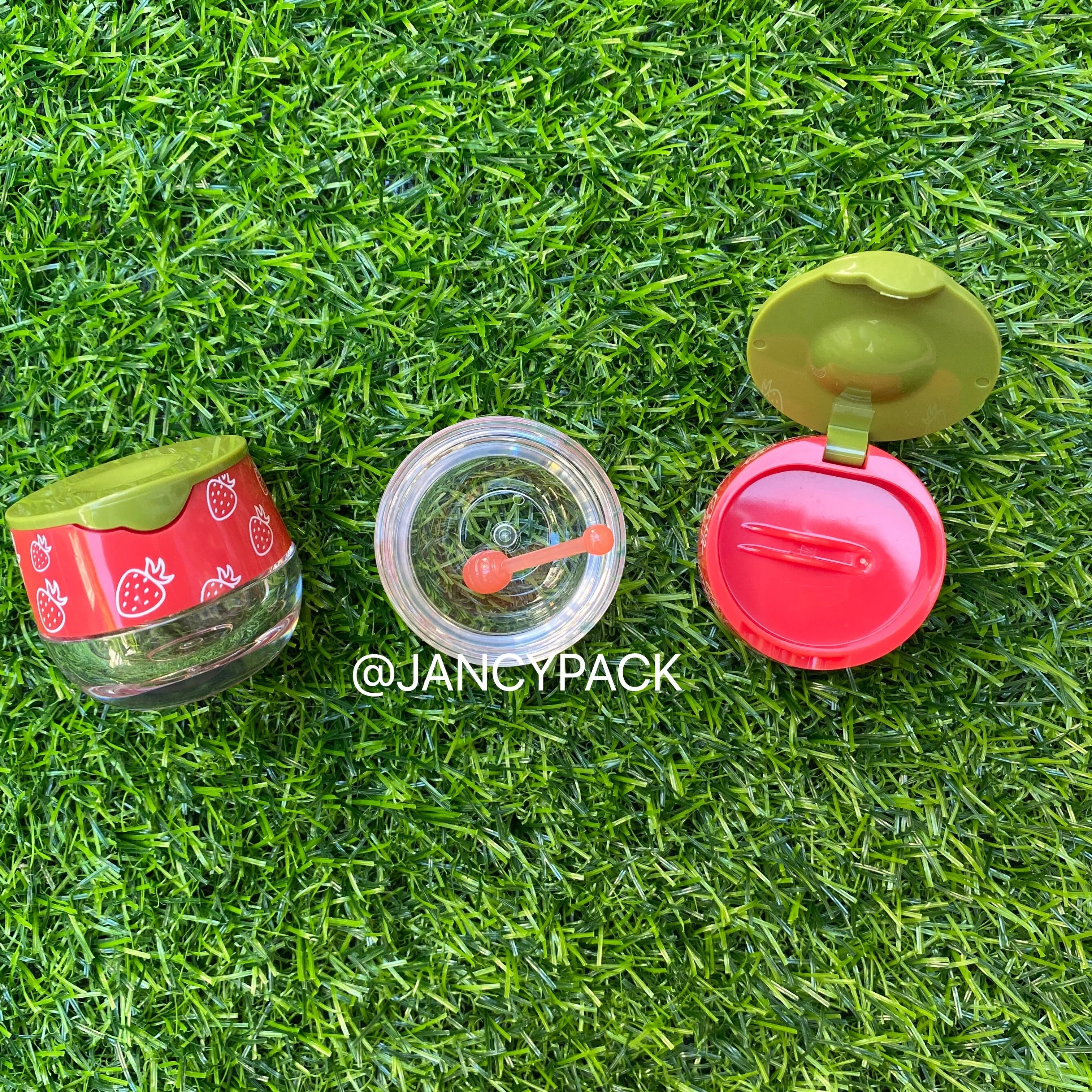 JANCY PACK 6g mini cute red strawberry round empty lip scrub balm container eye cream jar with stick