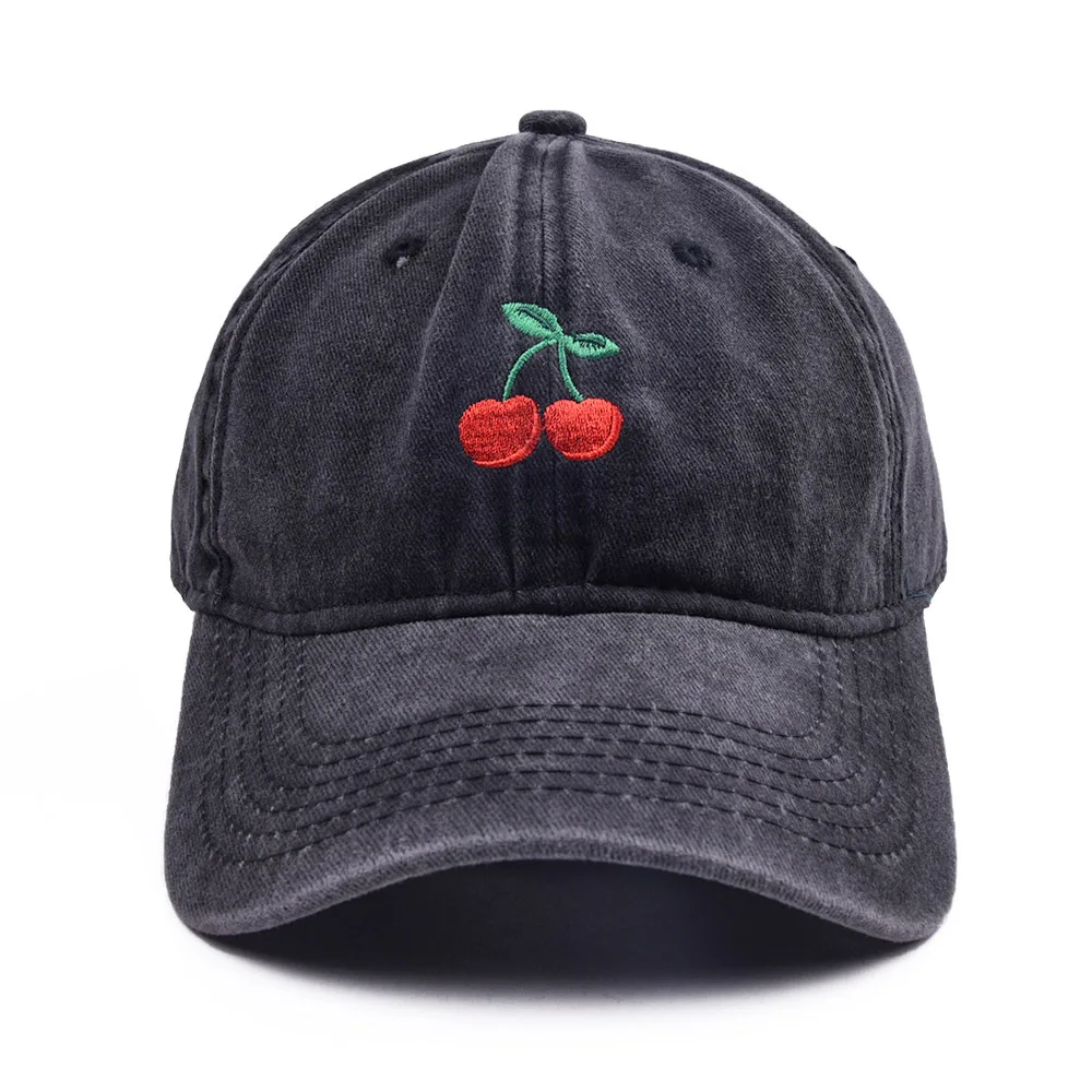Summer Products Hats 2024 Cherry Embroidery Custom Distressed Hat 100% Cotton Dad Cap