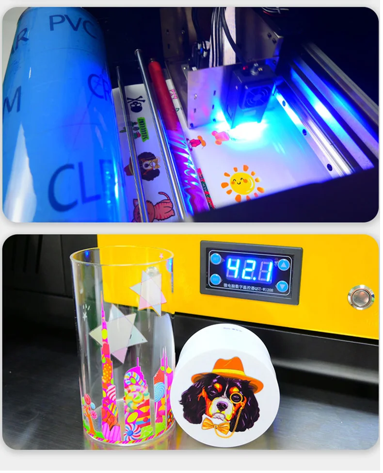 Small Desktop Roll To Roll 2-in-1 Film Transfer Printing Machine Lamination Sticker Label Cup Bottle UV DTF Printer