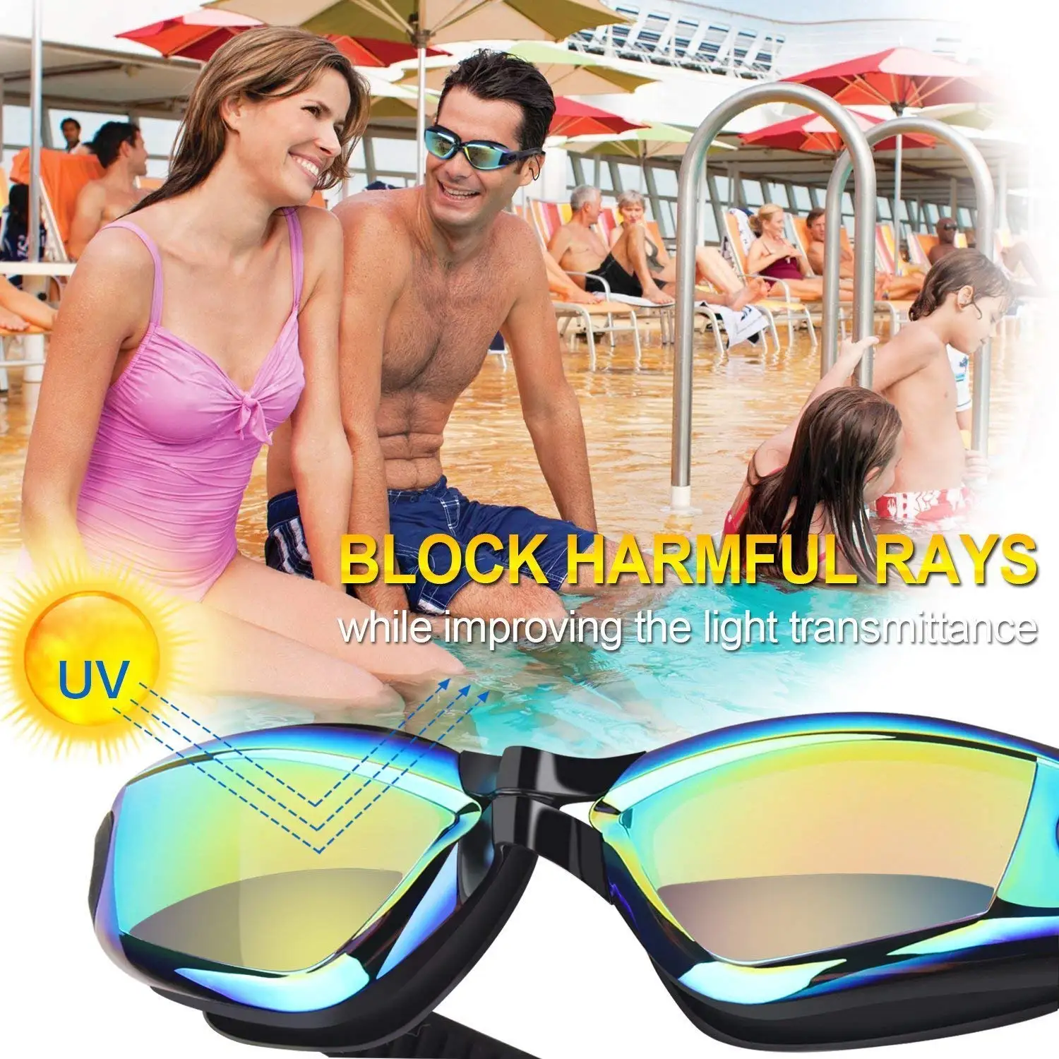 Swimming Glasses Anti-fog UV-protection Mirrored Coating Racing Training Silicone Gasket &Strap PC Lens Big Swimming Goggles