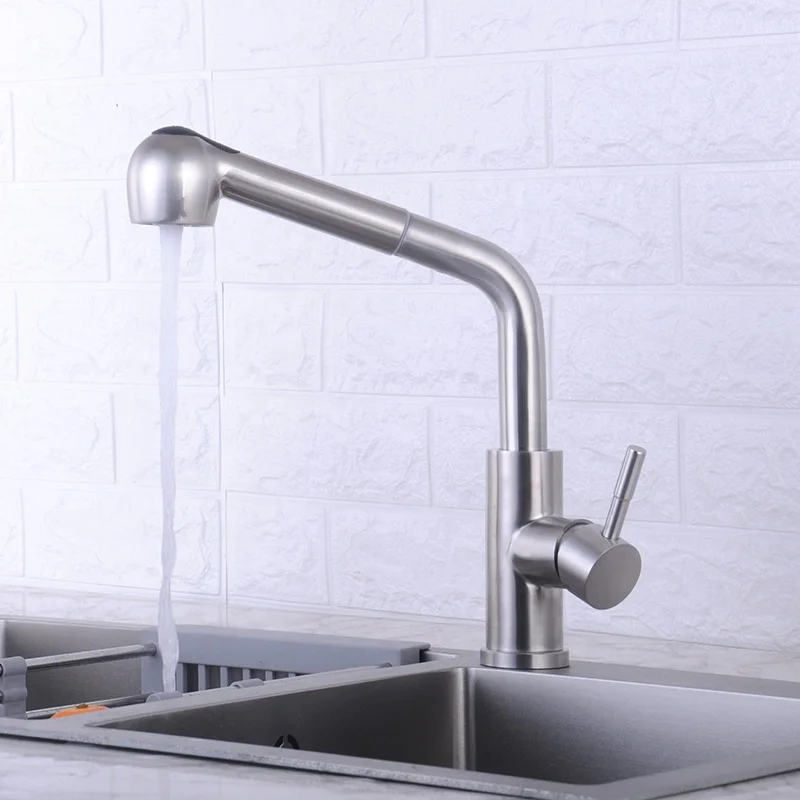 High Quality 304 Stainless Steel Pull Out kitchen Faucet With Sprayer