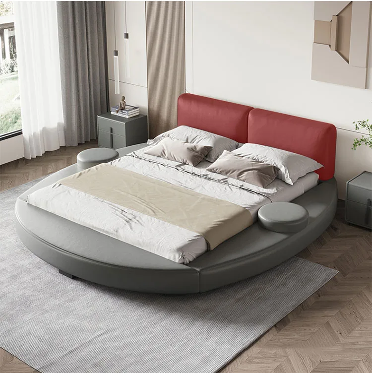Bedroom furniture Genuine leather king size round bed double bed wedding bed modern and minimalist home level hotel master