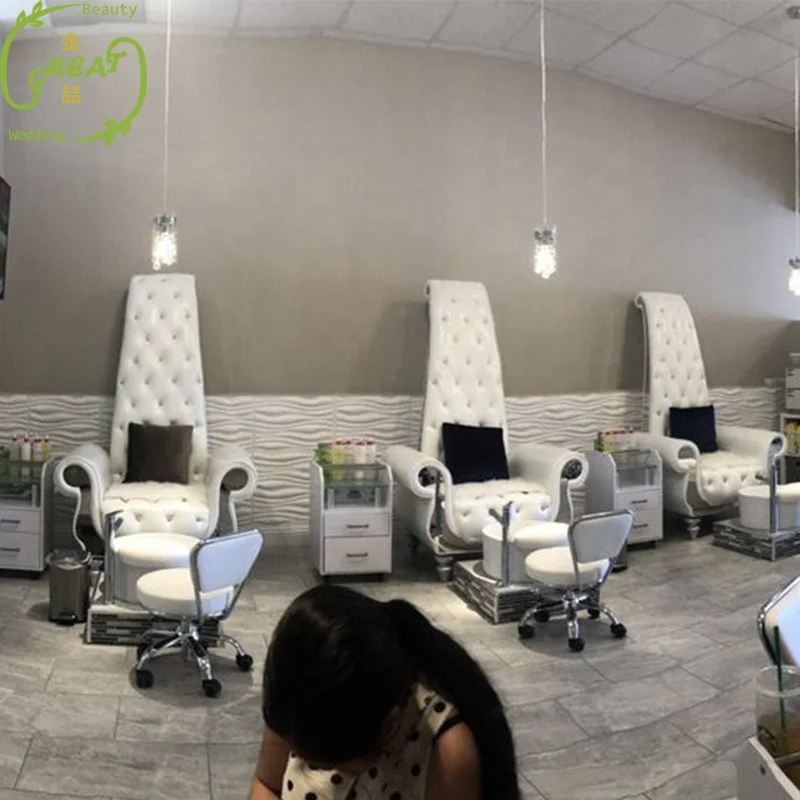 White and gold egg shape smart beimeng luxury modern nail salon stool for sale hot pink high back sink wooden pedicure chair