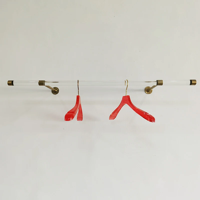 Wall Mounted Boutique Furniture Acrylic Clothing Hanger Gold Wall Mounted Clothing Rack Display Stand