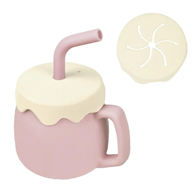 Baby Silicone Sippy Cup No Spill With Handle Silicone Baby Snack Cup Food Container Baby Leakproof Drinking With Straws