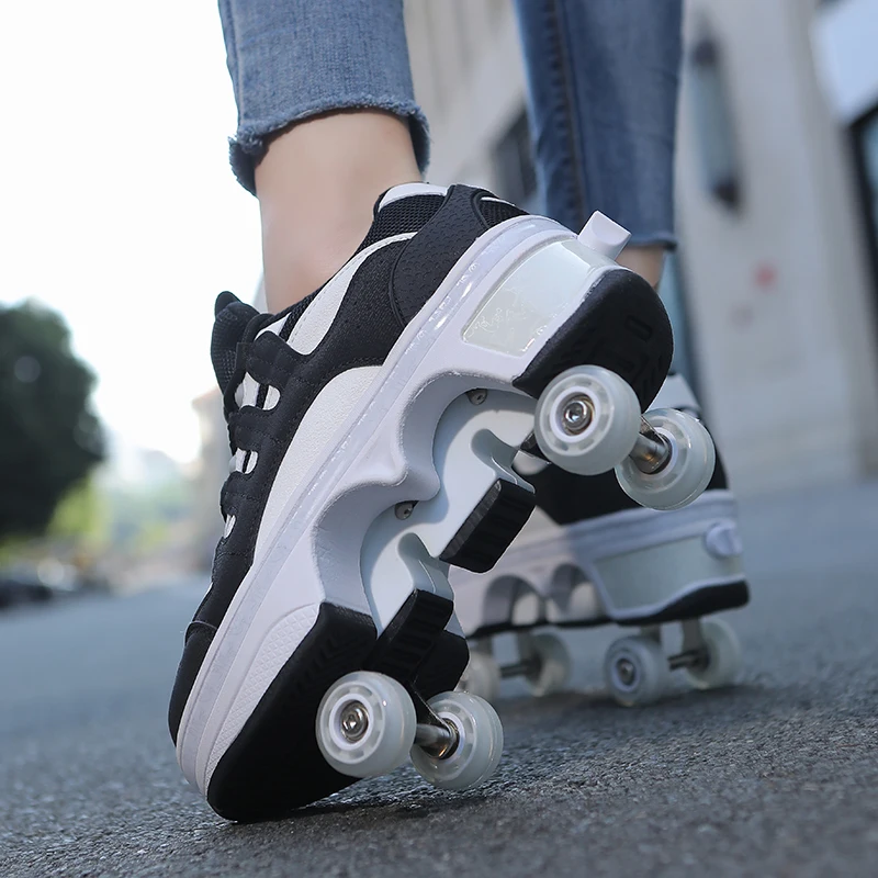 2024 new four-wheeled skate shoes for children and girls deformed men retractable shoes with rollers for girlsroller skates