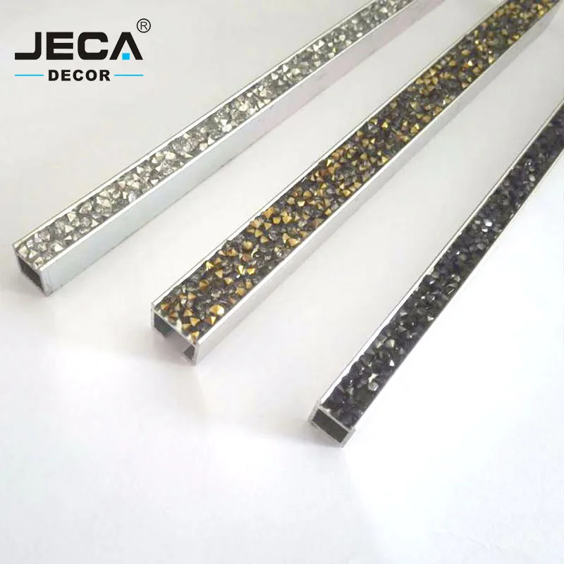 JECA Home Decor For Bathroom Tile Accessories For Wall Decoration Luxury Aluminum Tile Trim With Glass Diamond Decoration