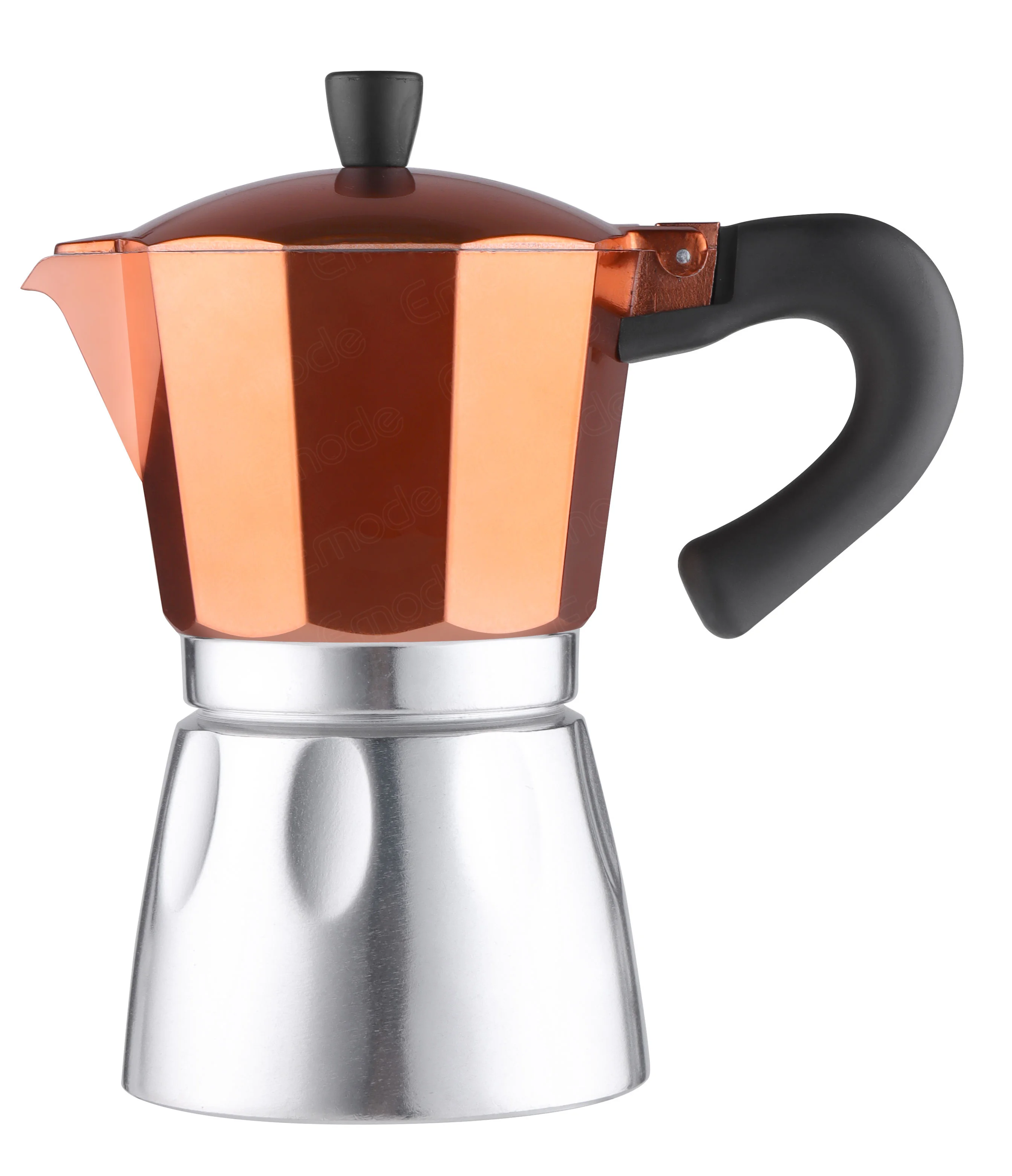 Emode Copper Finish Aluminum Moka Pot,  Espresso Coffee Maker 6cups, Aluminium Stove Top Coffee Maker