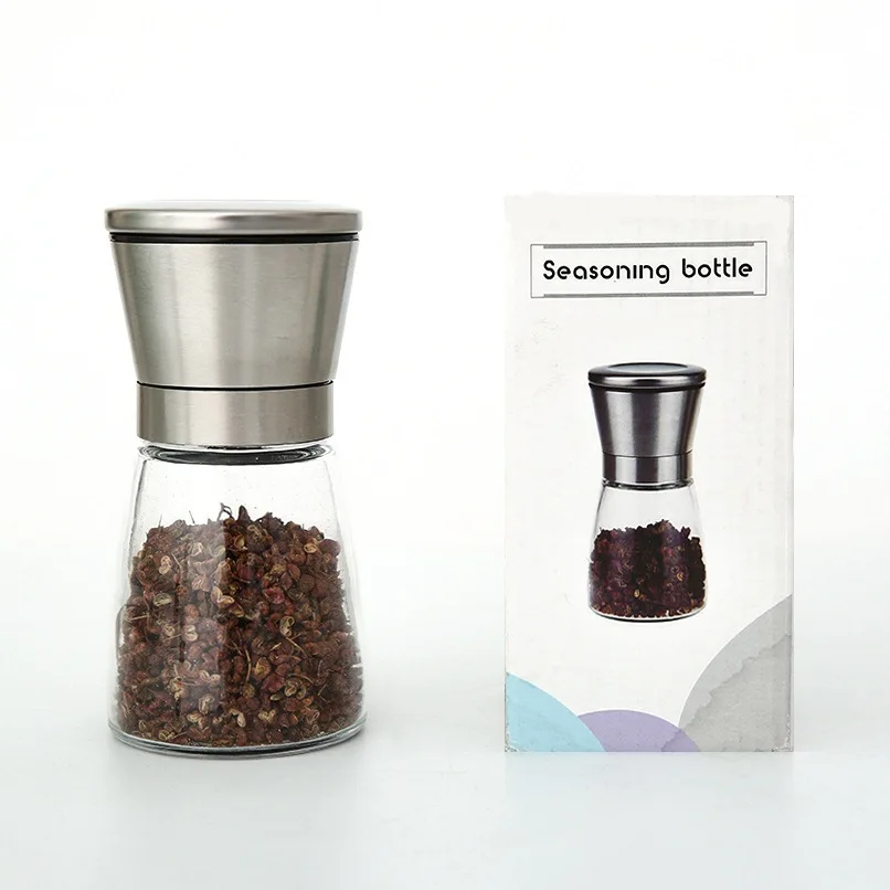 China Hot Selling Stainless Steel Glass Single Small Mini Pepper Mill Grinder Salt And Pepper Grinder