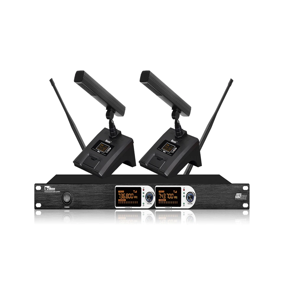 UHF fixed frequency Desktop wireless microphone 2 Channel high sensitivity digital noise suppression Professional sound system