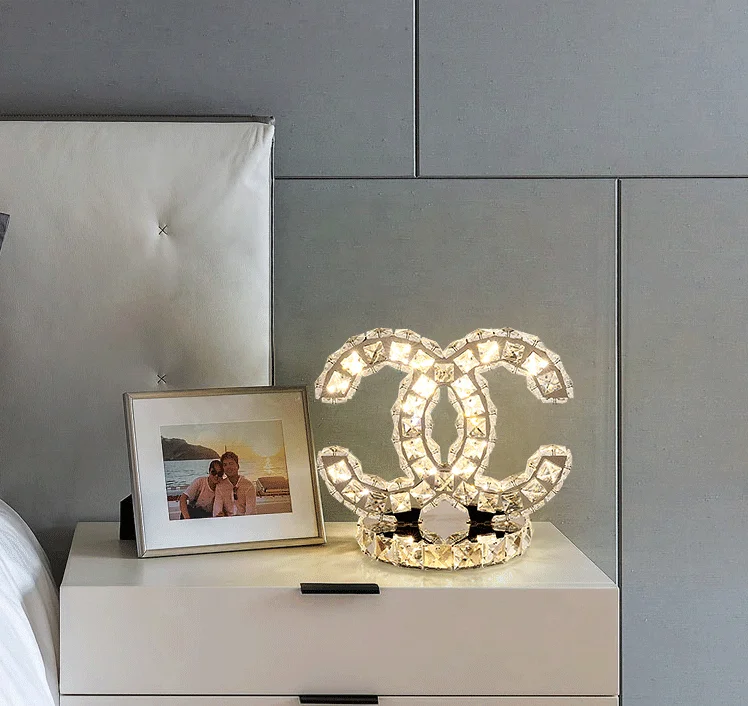  Biumart Nice Quality Clear Crystal Stainless Fashion Table Bedside Lamp Double C Light