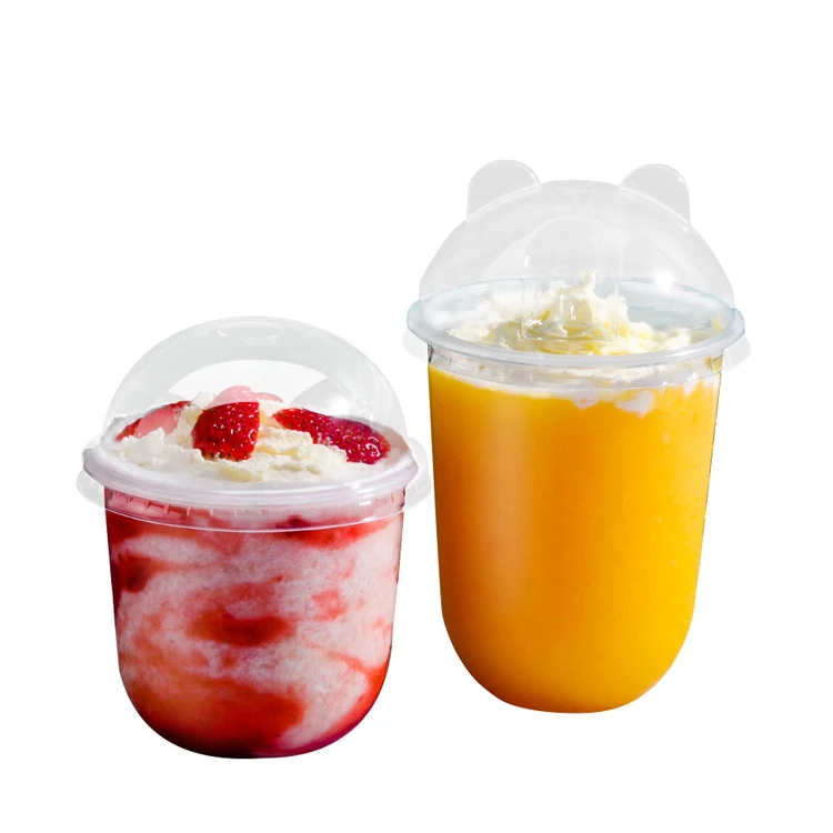 12OZ Cheap Milk Tea PP Tumbler Custom Drink Boba Bubble Dessert Juice Ice Cream U Shape Clear Fancy Hard Disposable Plastic Cu