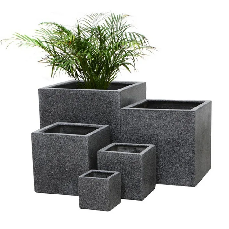 Different Size square Glazed Fiber Planter Set for Garden Hotel Concrete Cement Flower Pot Small Big Design Desktop Floor