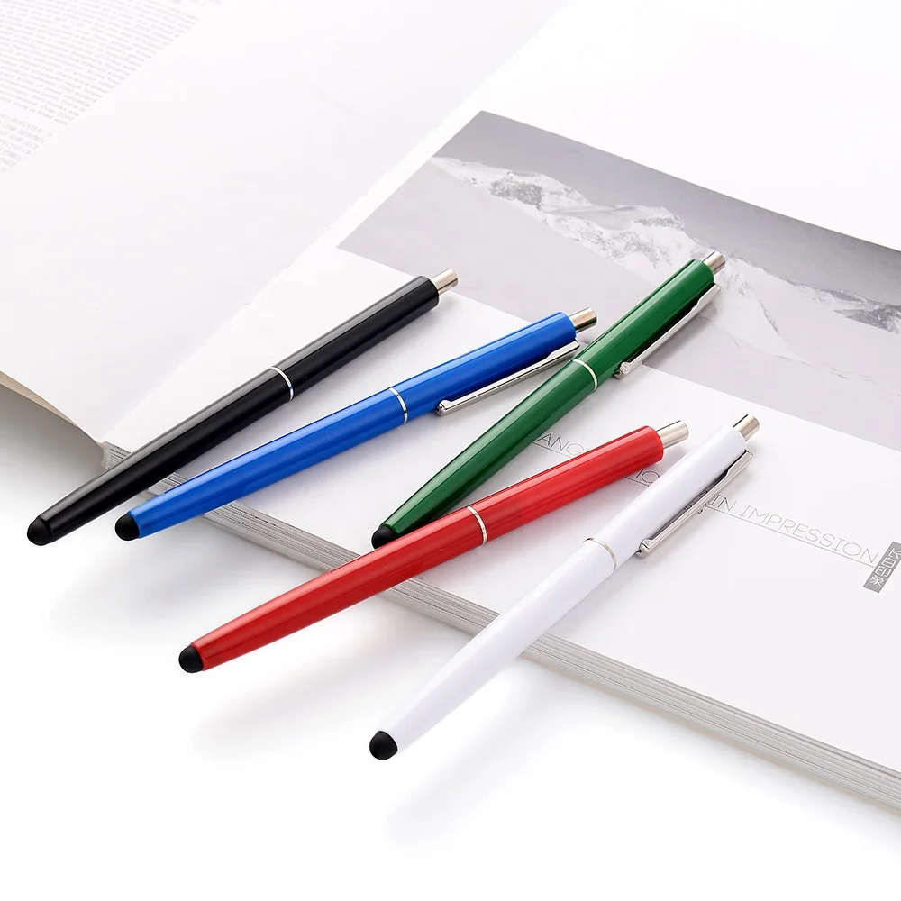 high quality pens 2 in 1 slim plastic/ metal ballpoint pen and customized color stylus pen with touch screen