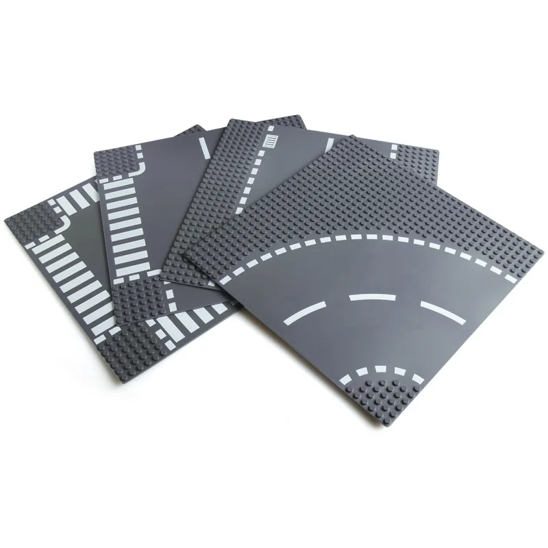City Building Block Road Base Plates Straight Crossroads Curve T Junction Plate small size Blocks Stackable Road Plat