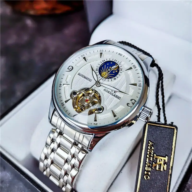 Unique Design Arabic Number Dual Face Three Buttons Chrono Automatic Mechanical Movement Men Wristwatches